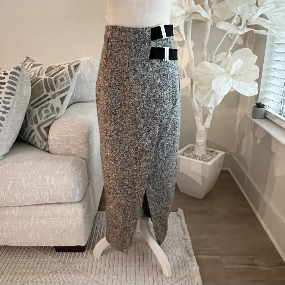 J LUX Label Gisele Gray Tweed Slit Women's Skirt - Picture 5 of 11